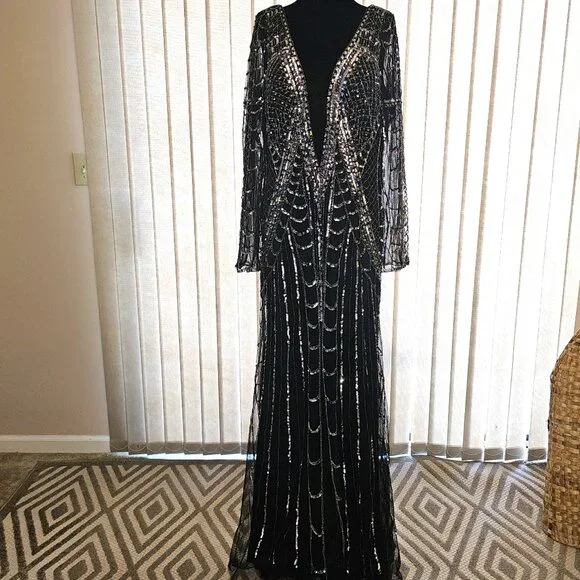 Vintage Black Beaded Cocktail Evening dress 20 - Picture 1 of 9